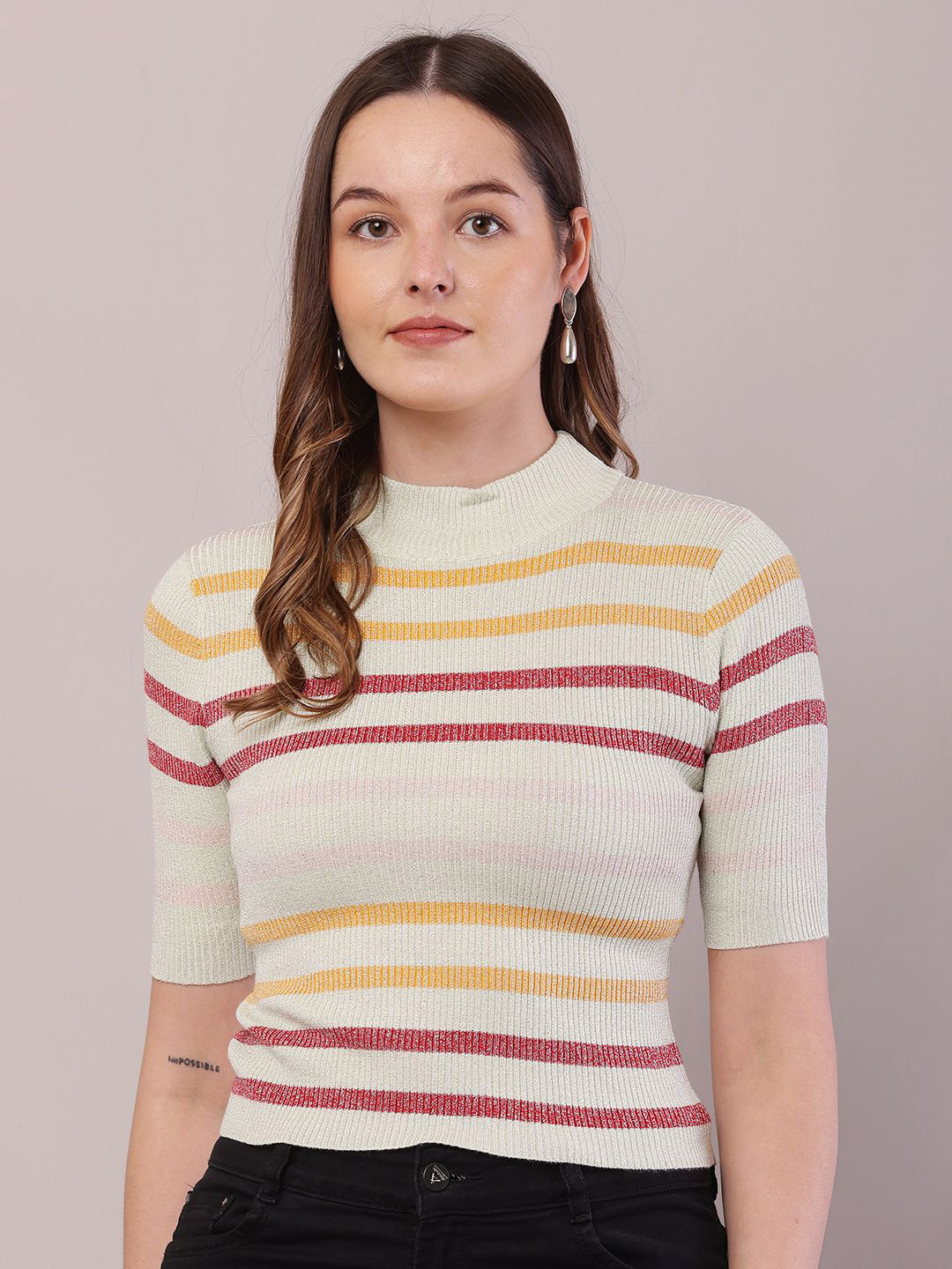 

NoBarr Women Striped Crop Top, Multi