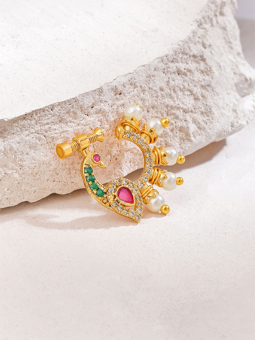 

Yellow Chimes Gold-Plated AD Stones Studded Ring Nosepin