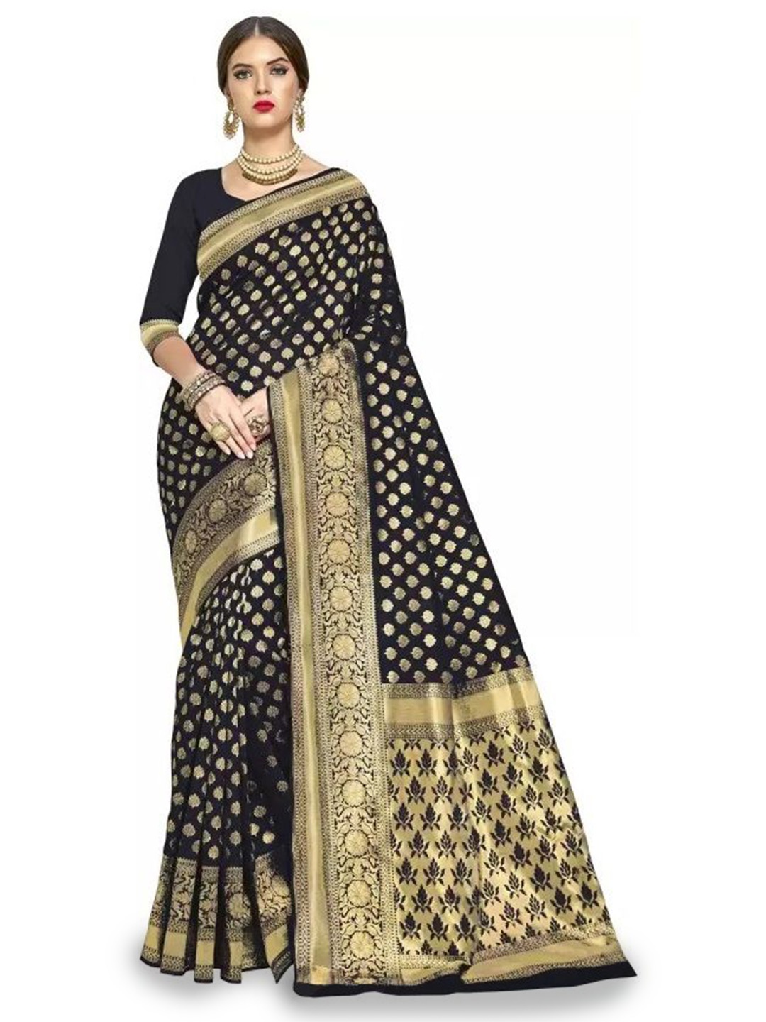 

KALINI Floral Pure Silk Saree, Black