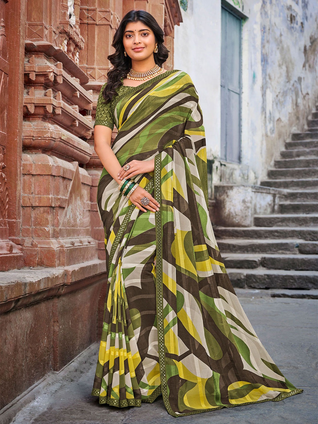 

Laxmipati Poly Georgette Designer Saree, Green