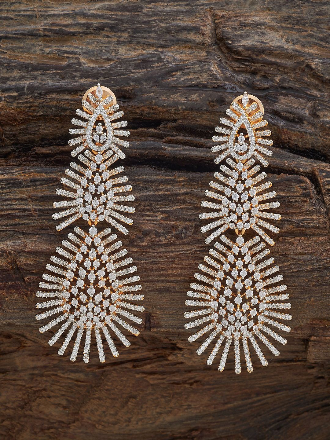 

Kushal's Fashion Jewellery Gold Plated Zircon Studded Teardrop Shaped Drop Earrings