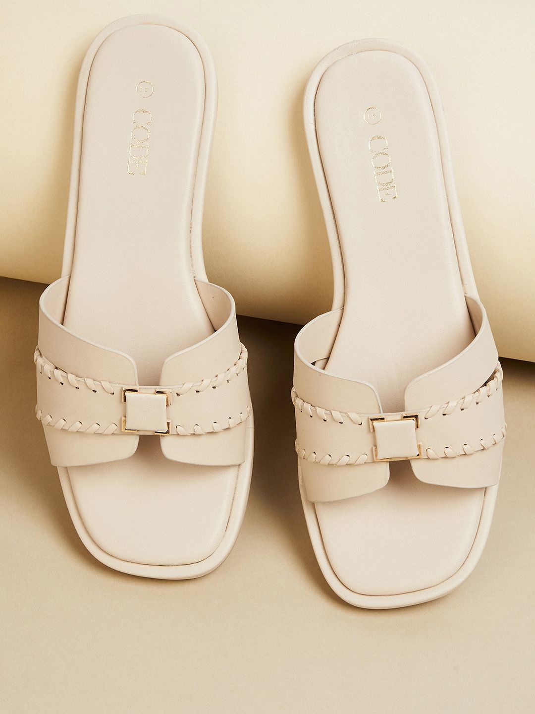 

CODE by Lifestyle Women Western Embellished Open Toe Flats, Cream