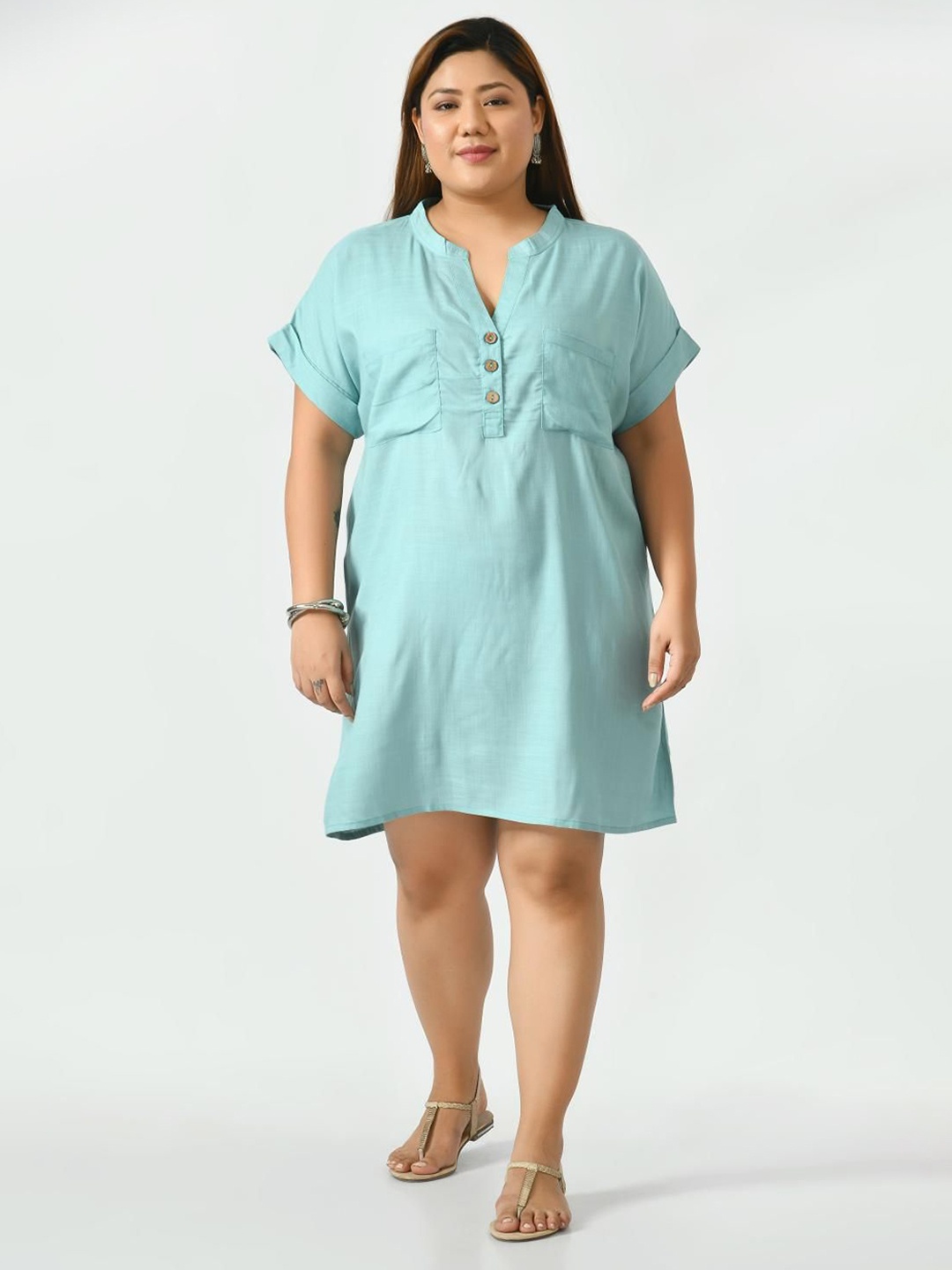 

VAAMII Women Plus Size A-Line Dress, Turquoise blue
