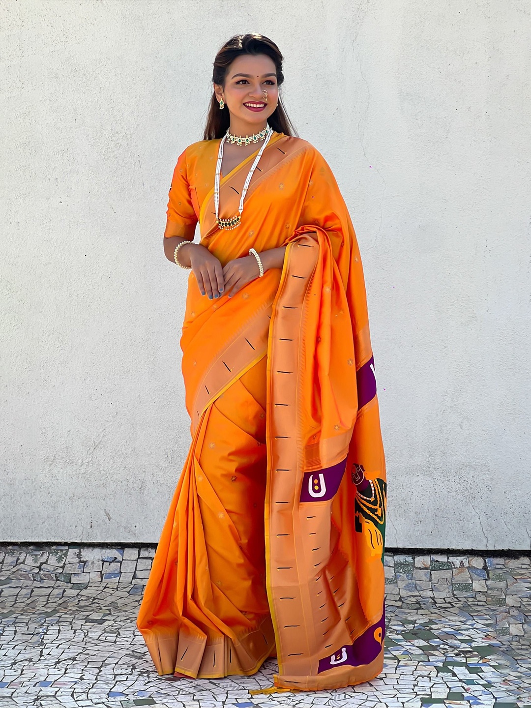 

MySilkLove Woven Design Paithani Saree, Orange