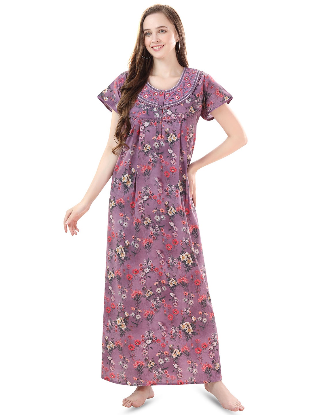 

Soulemo Women Printed Maxi Nightdress, Purple