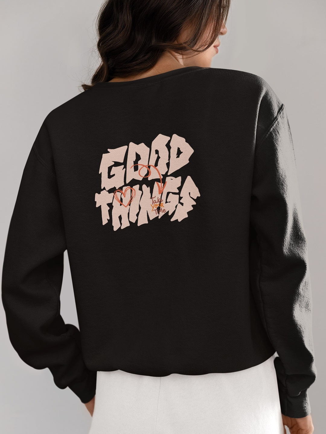 

TheBTclub Women Typography Printed Pure Cotton Sweatshirt, Black