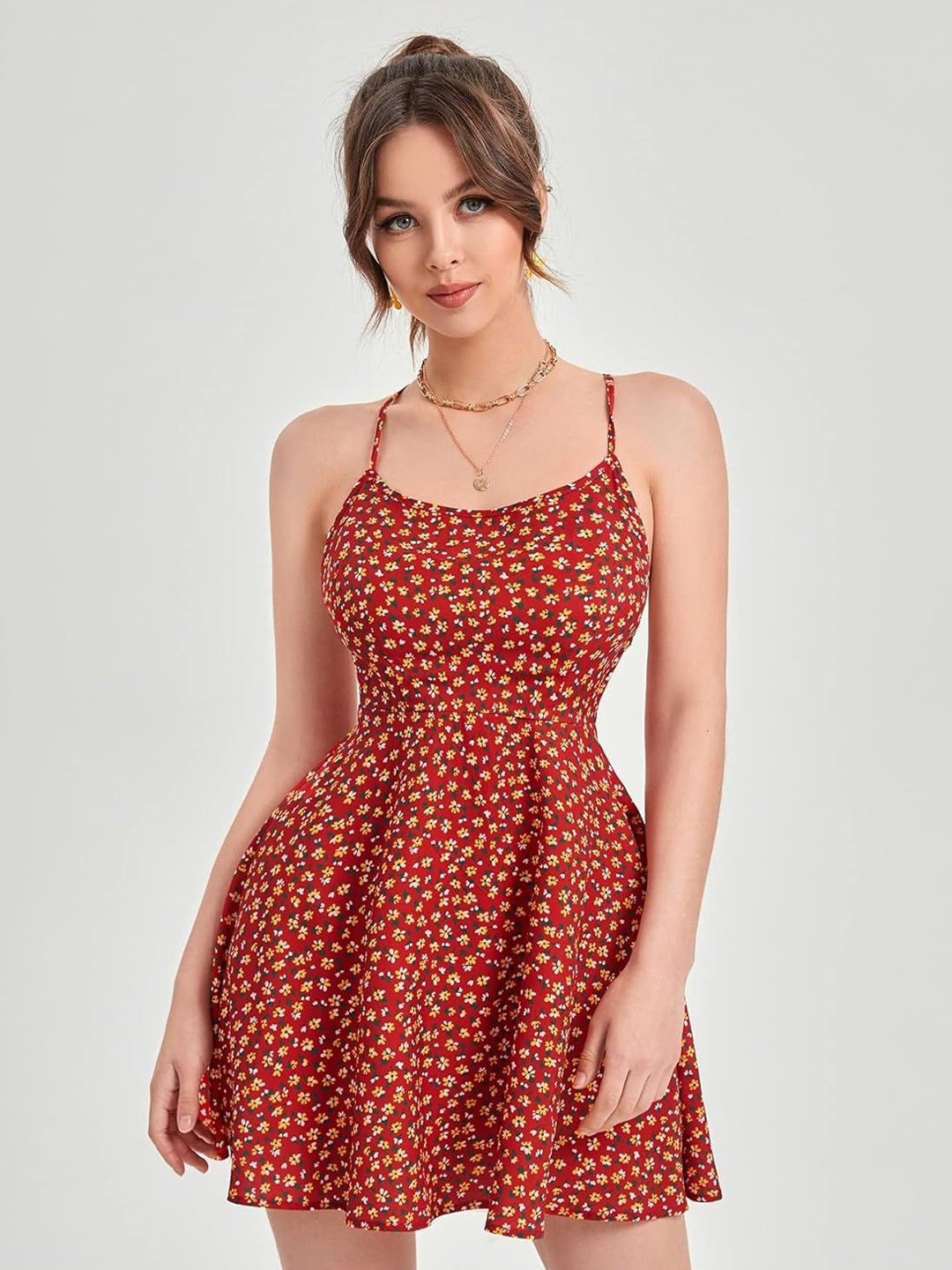 

Softwrap Floral Print Fit & Flare Dress, Red