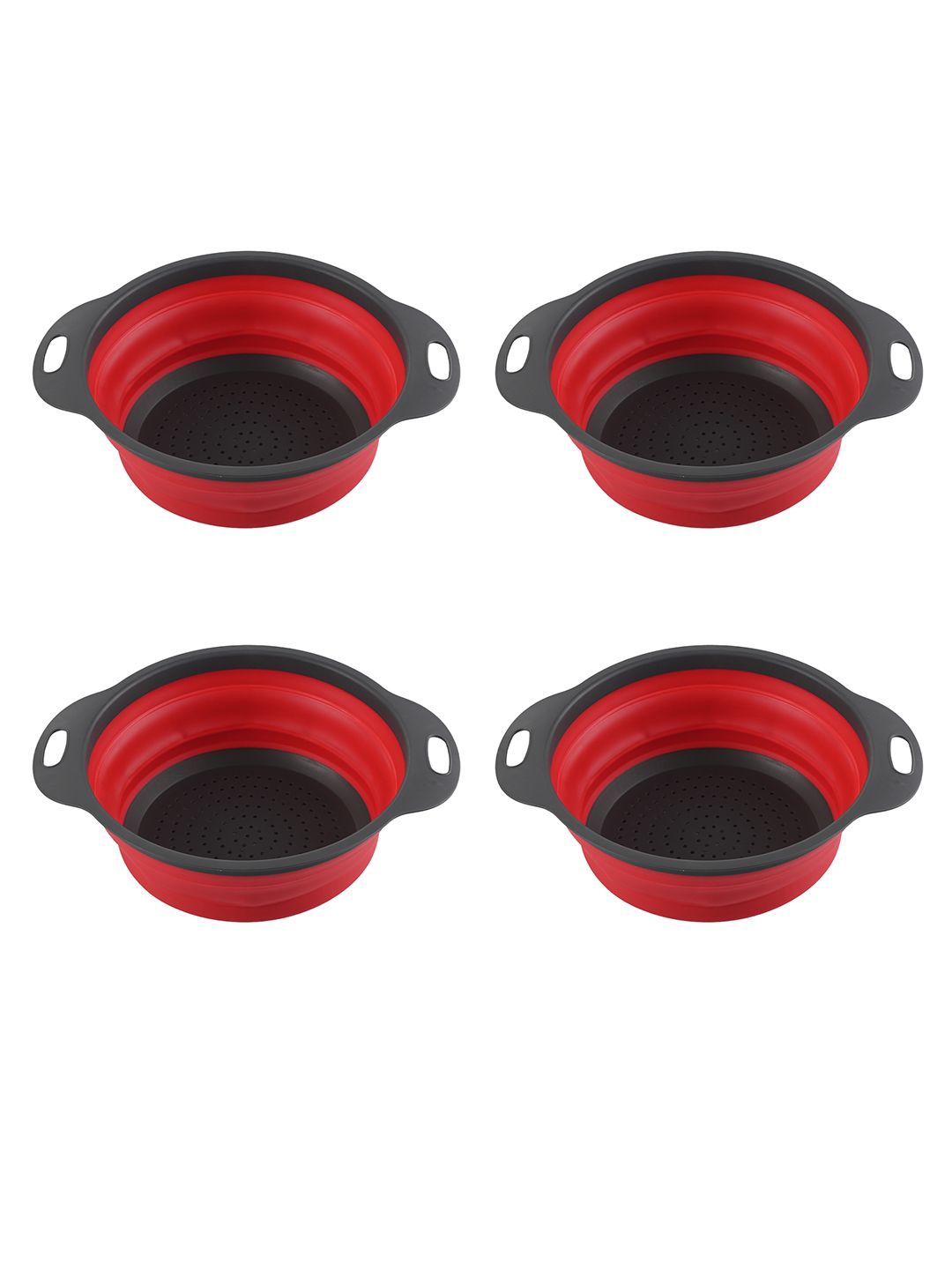 

Kuber Industries Red & Black 4 Pieces Multipurpose Silicon Kitchen Strainer With Handle