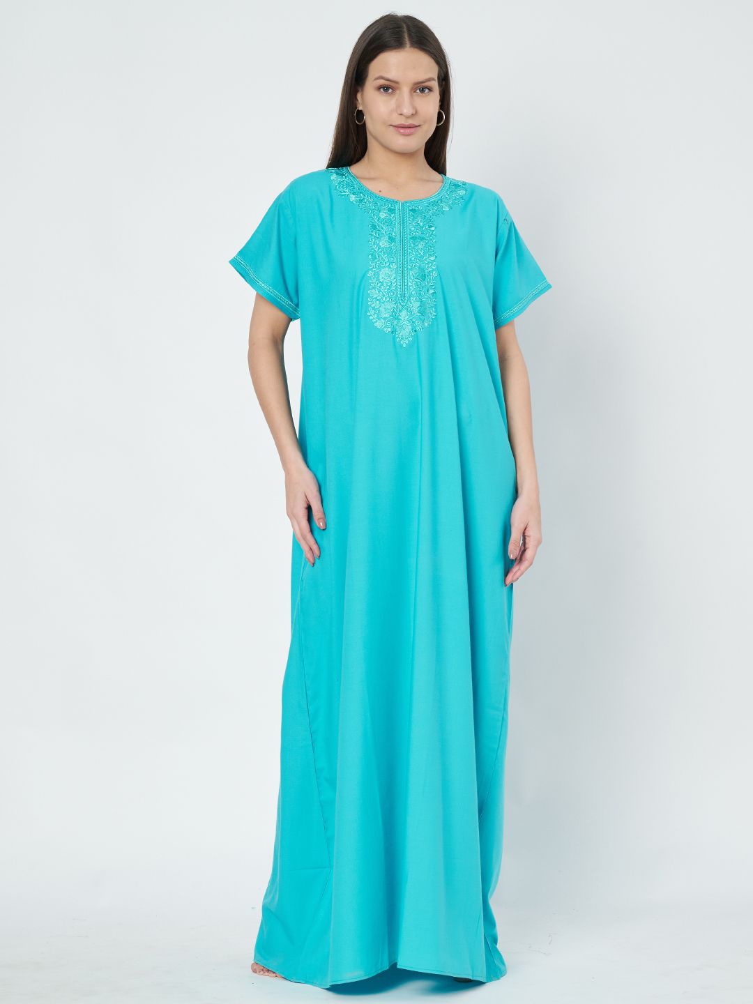 

KOI SLEEPWEAR Embroidered Maxi Nightdress, Turquoise blue