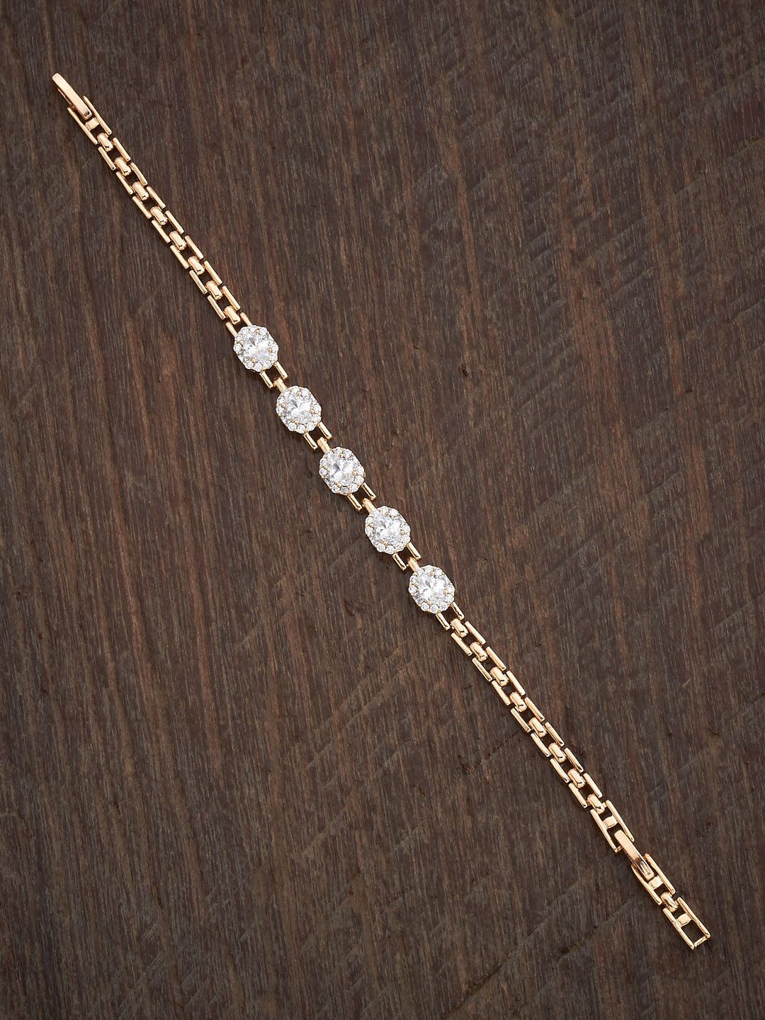 

Kushal's Fashion Jewellery Cubic Zirconia Gold-Plated Link Bracelet