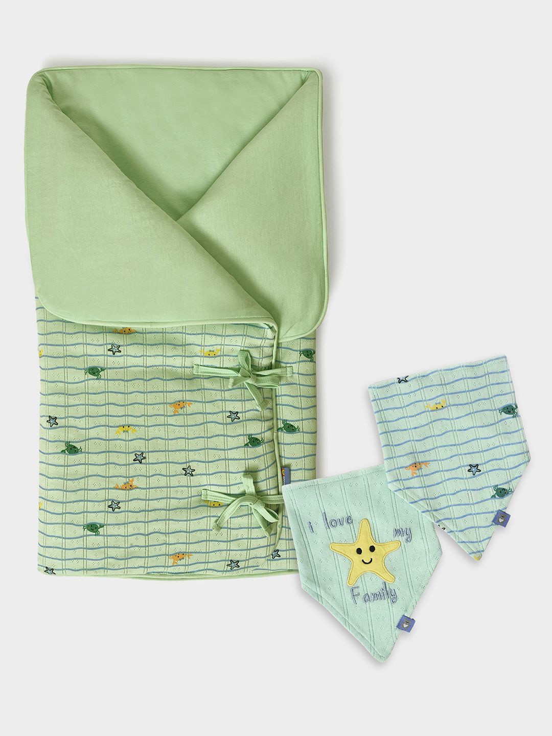 

MiArcus Kids 3-Pcs Baby New Born Essentials Gift Set Hamper Including Blanket & Bibs, Green