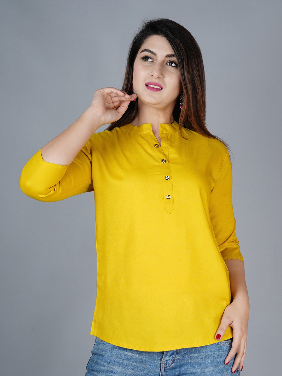 

Brijam Mandarin Collar Top, Yellow
