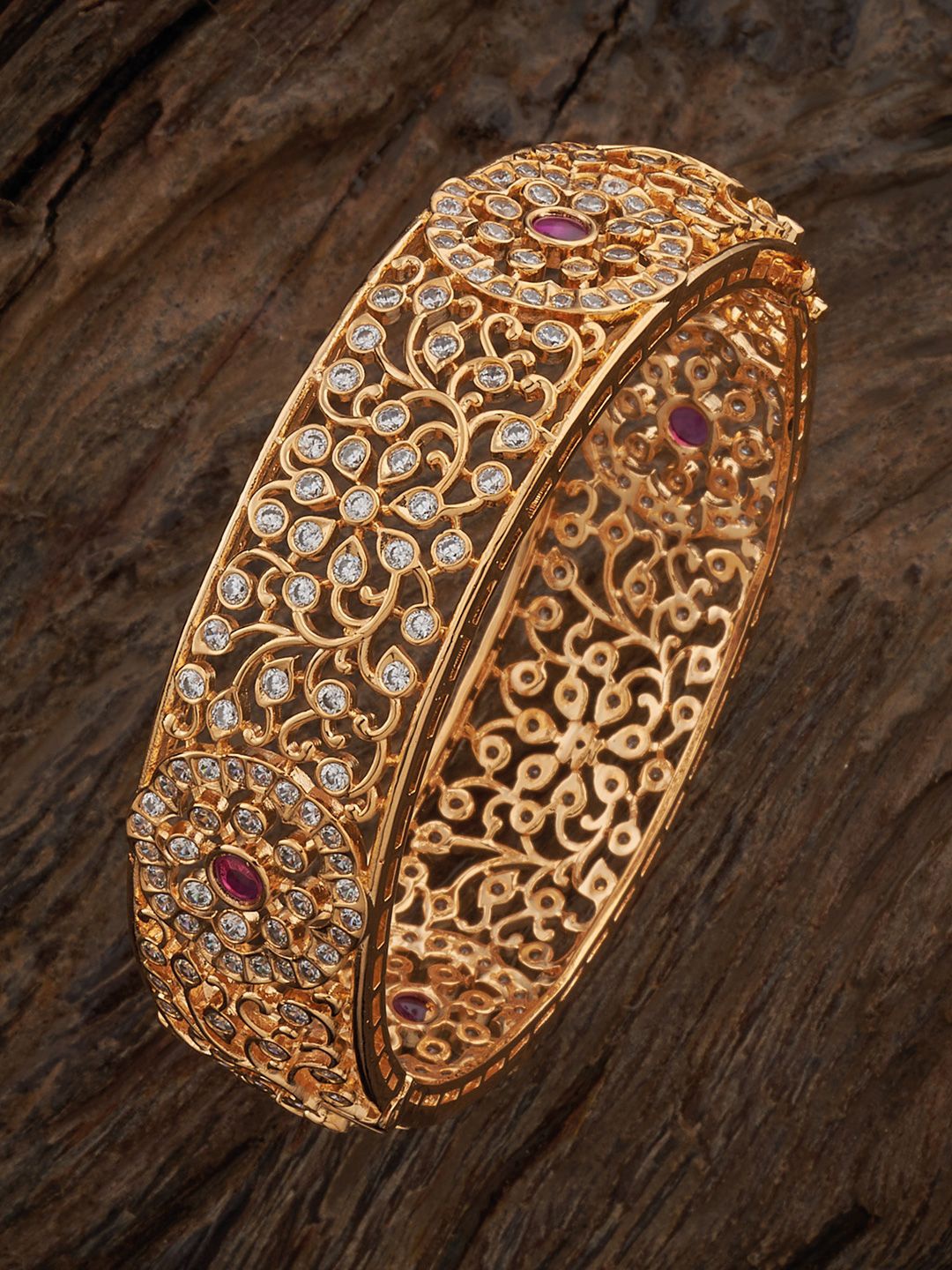 

Kushal's Fashion Jewellery Gold-Plated Ruby-Studded Bangle