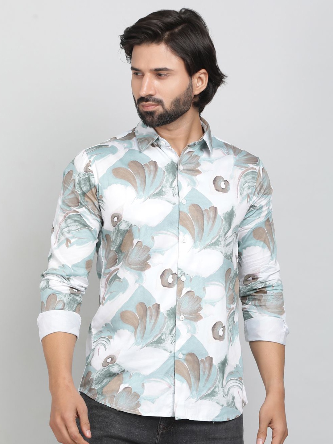 

JADE BLUE Men Slim Fit Floral Opaque Printed Casual Shirt, Green