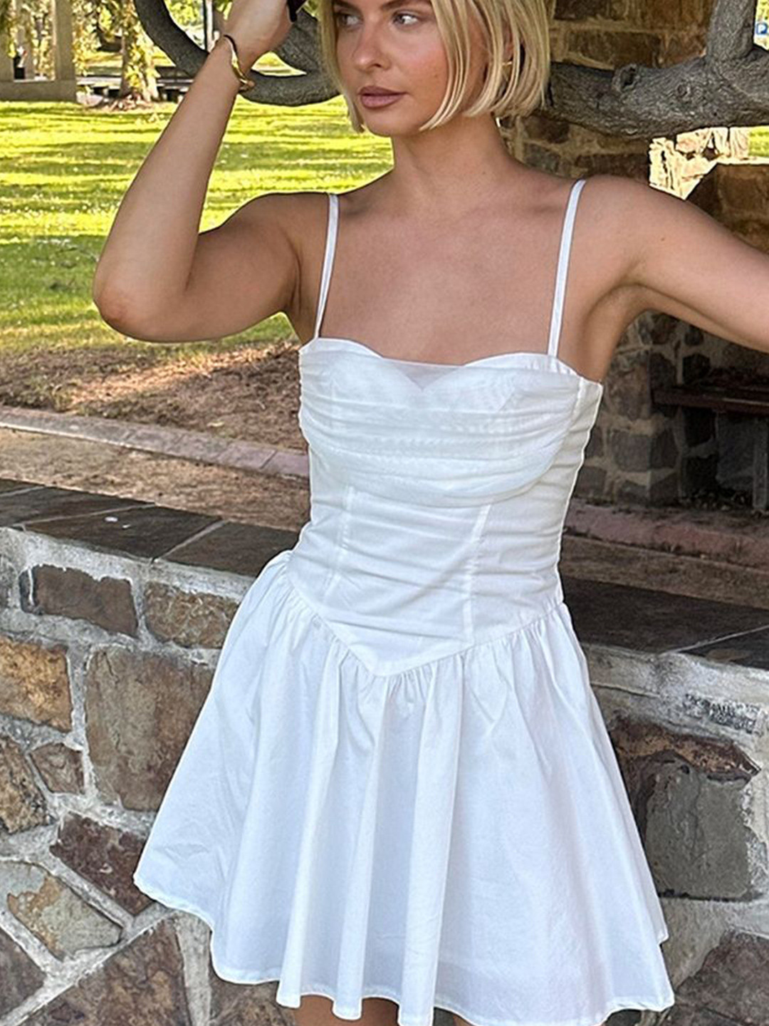 

LULU & SKY Ruched Detail Fit And Flare Dress, White