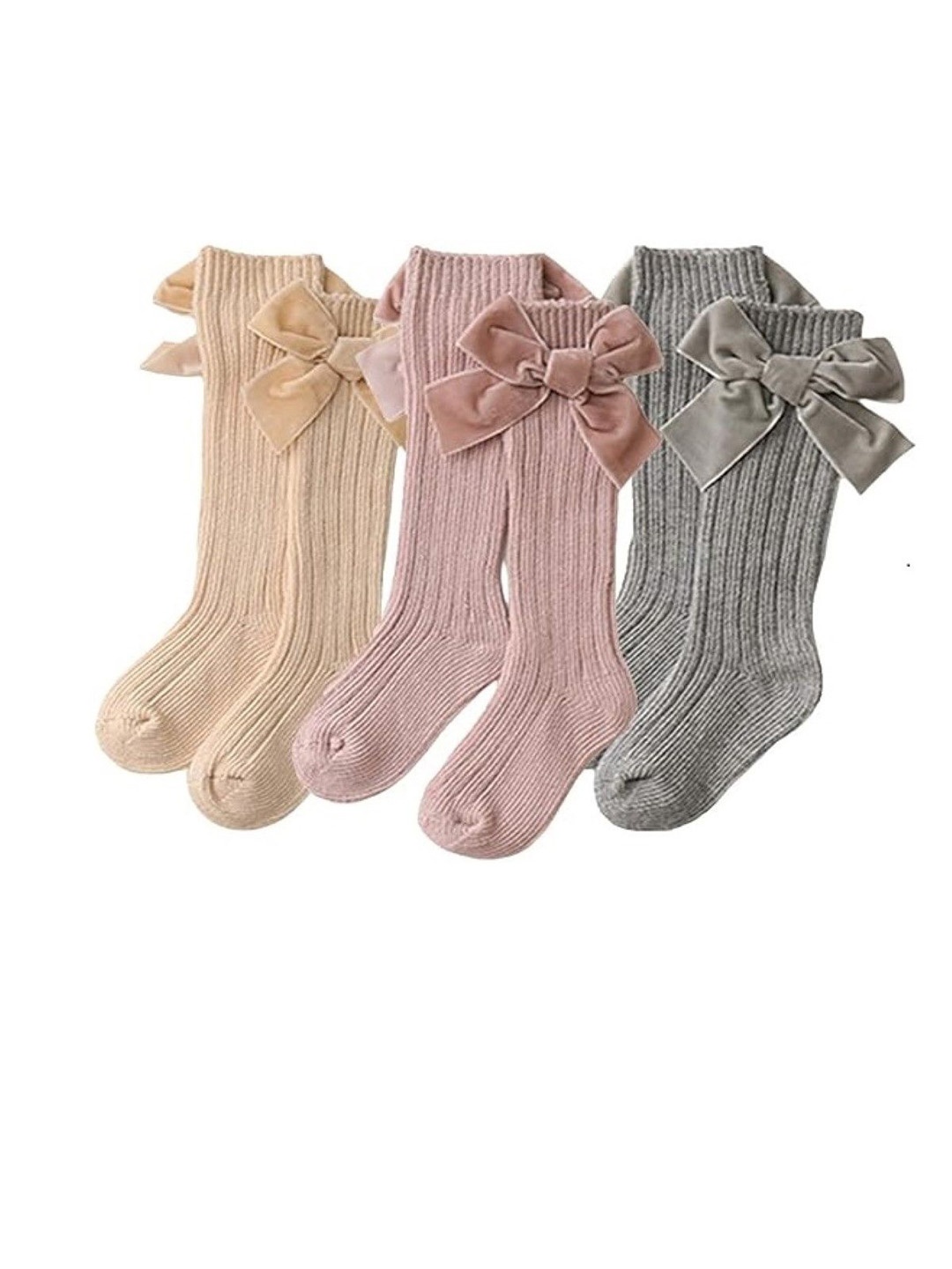 

EL REGALO Girls Pack Of 3 Striped Calf Length Socks, Beige