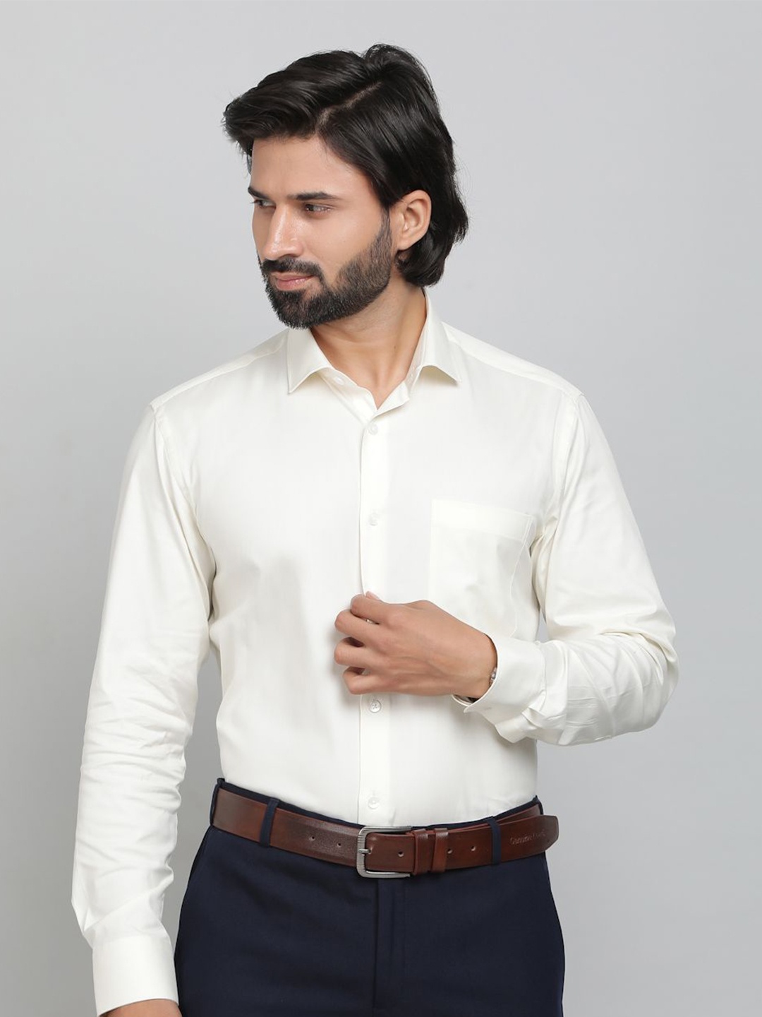 

METAL Men Slim Fit Opaque Formal Shirt, Cream