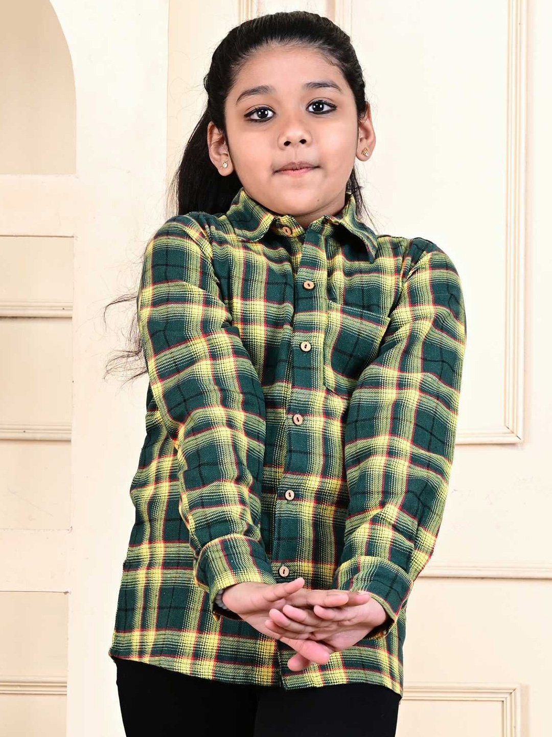 

BAESD Unisex Kids Spread Collar Tartan Checked Cotton Casual Shirt, Yellow