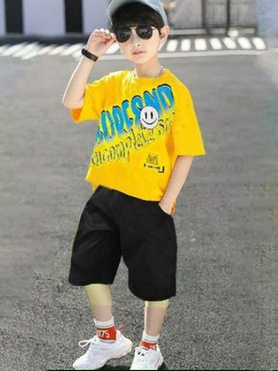 

BILLYBALL Kids Printed Round Neck Pure Cotton T-Shirt With Shorts, Yellow