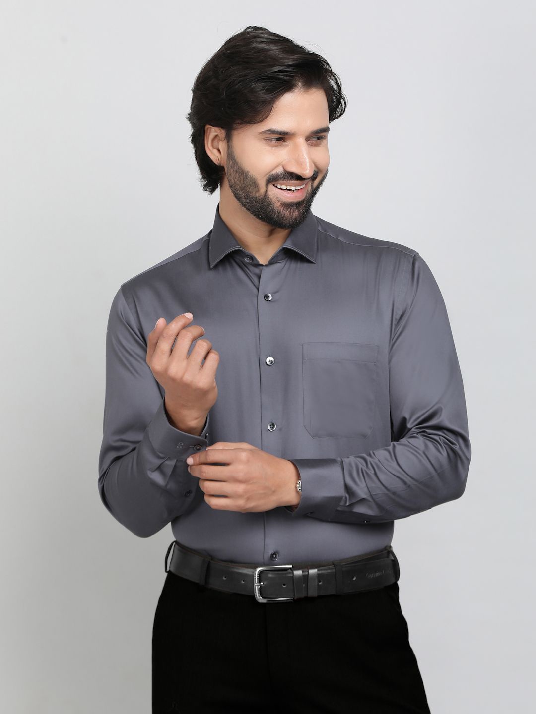 

METAL Men Slim Fit Opaque Formal Shirt, Grey