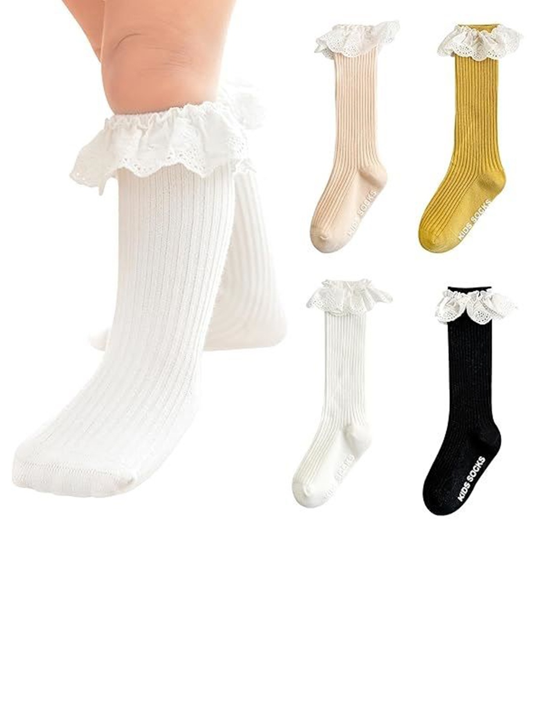 

EL REGALO Girls Pack Of 4 Calf-Length Socks, White