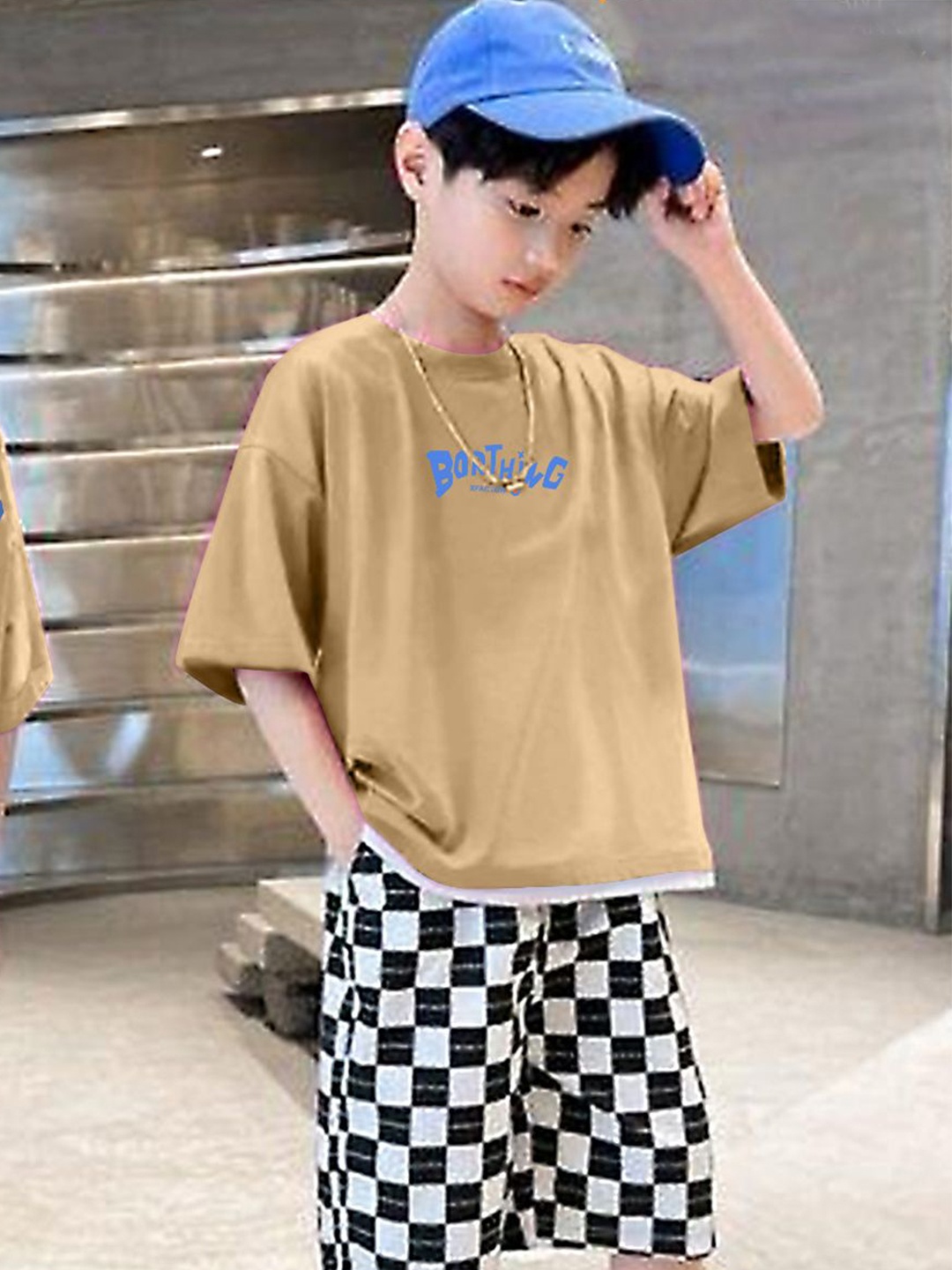 

BILLYBALL Kids Printed Pure Cotton T-Shirt With Shorts, Brown