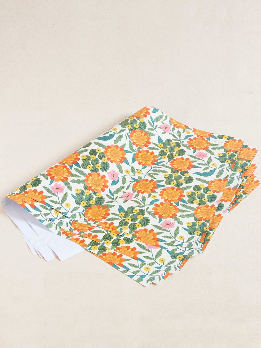 

Chumbak Set Of 5 Self Design Marigold Wrapping Sheet Craft Accessories Stationery, White