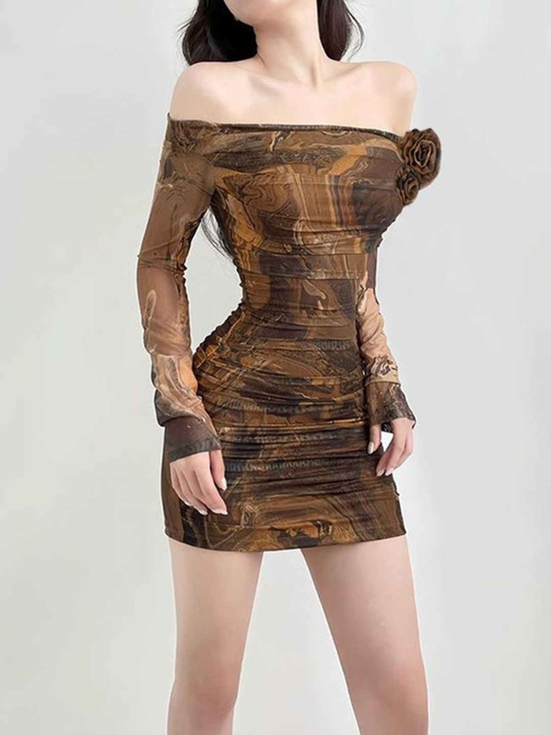 

LULU & SKY Women Off-Shoulder Bodycon Mini Dress, Brown