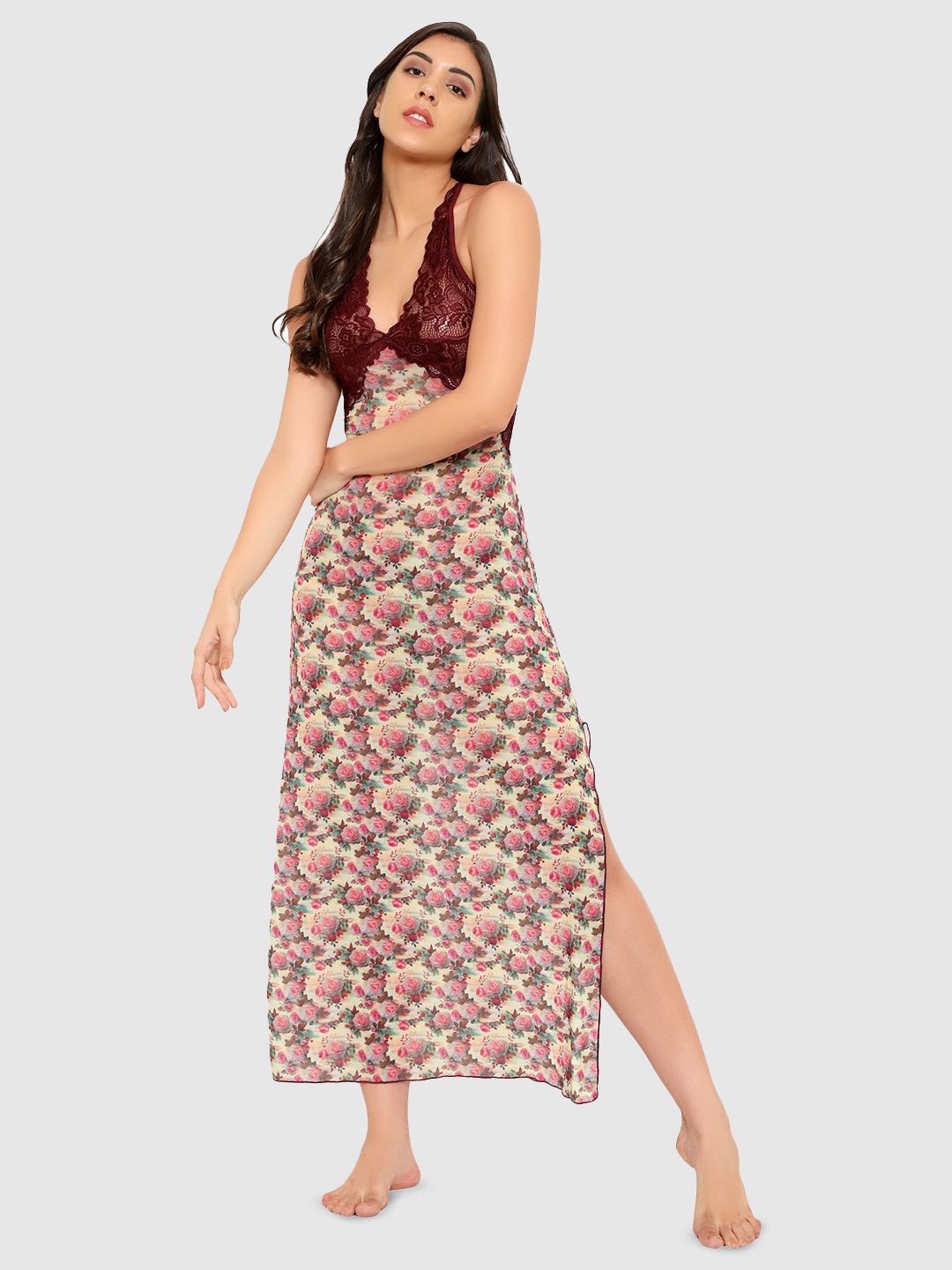 

Boldwink Floral Printed Baby Doll, Coffee brown