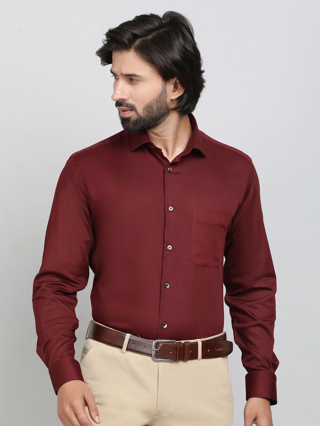 

Greenfibre Men Slim Fit Opaque Party Shirt, Maroon