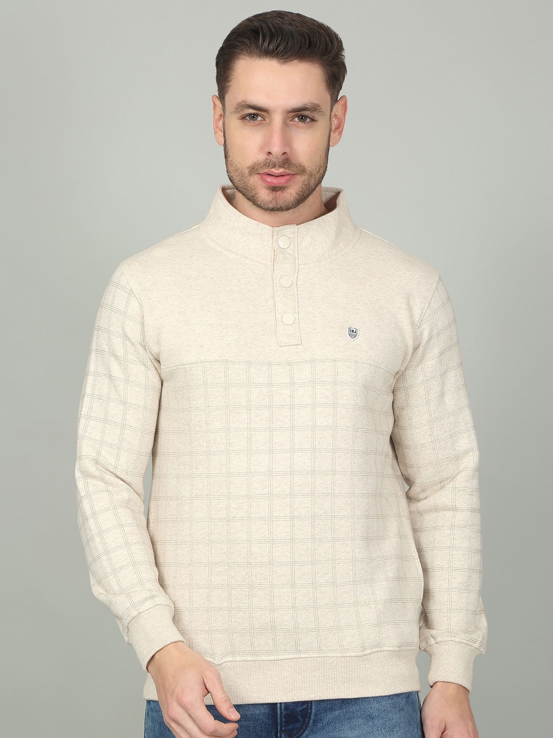 

Cantabil Men Checked Sweatshirt, Beige