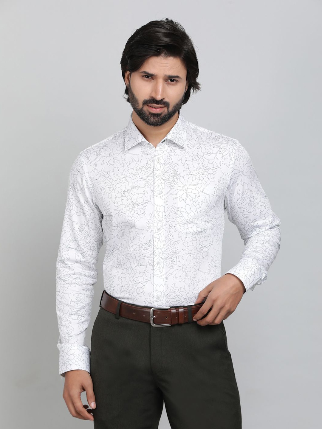 

JADE BLUE Men Slim Fit Floral Opaque Printed Formal Shirt, White