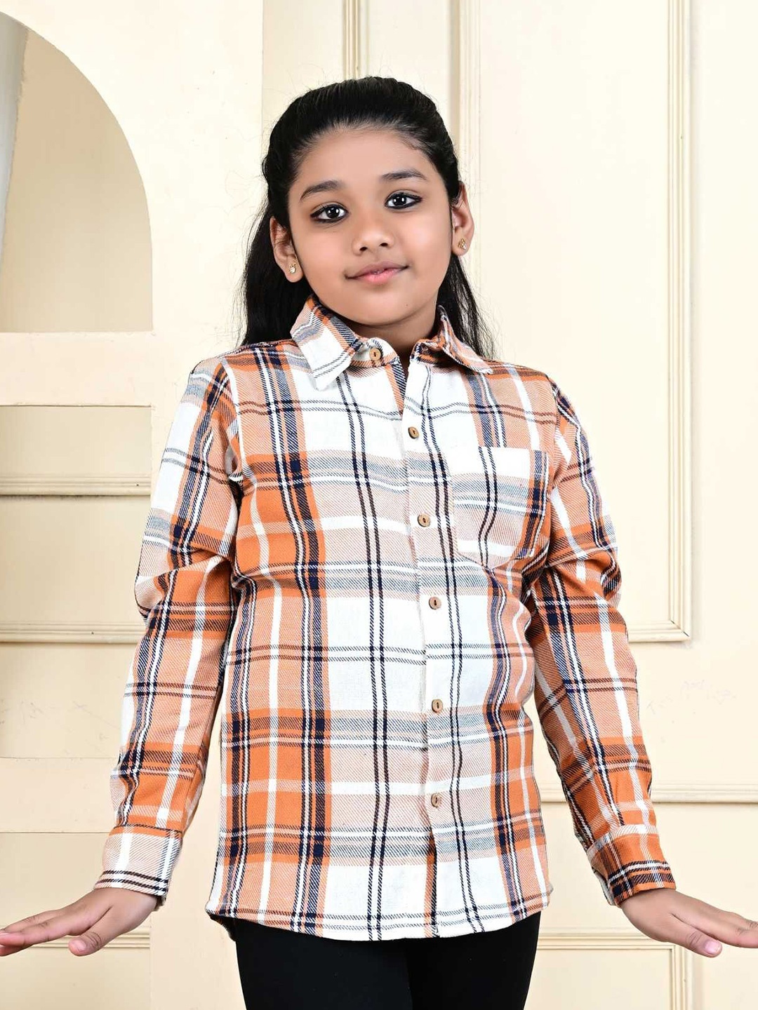 

Megha Overseas Unisex Kids Spread Collar Tartan Checked Cotton Casual Shirt, White