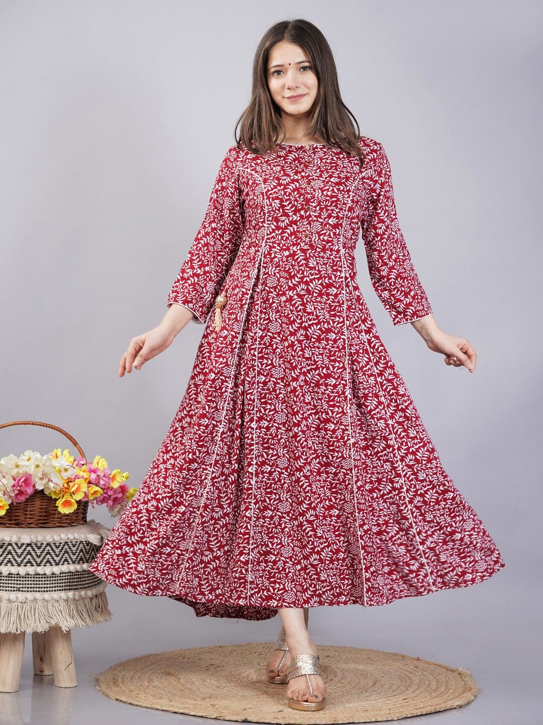 

Malia Floral Print Fit & Flare Midi Dress, Maroon
