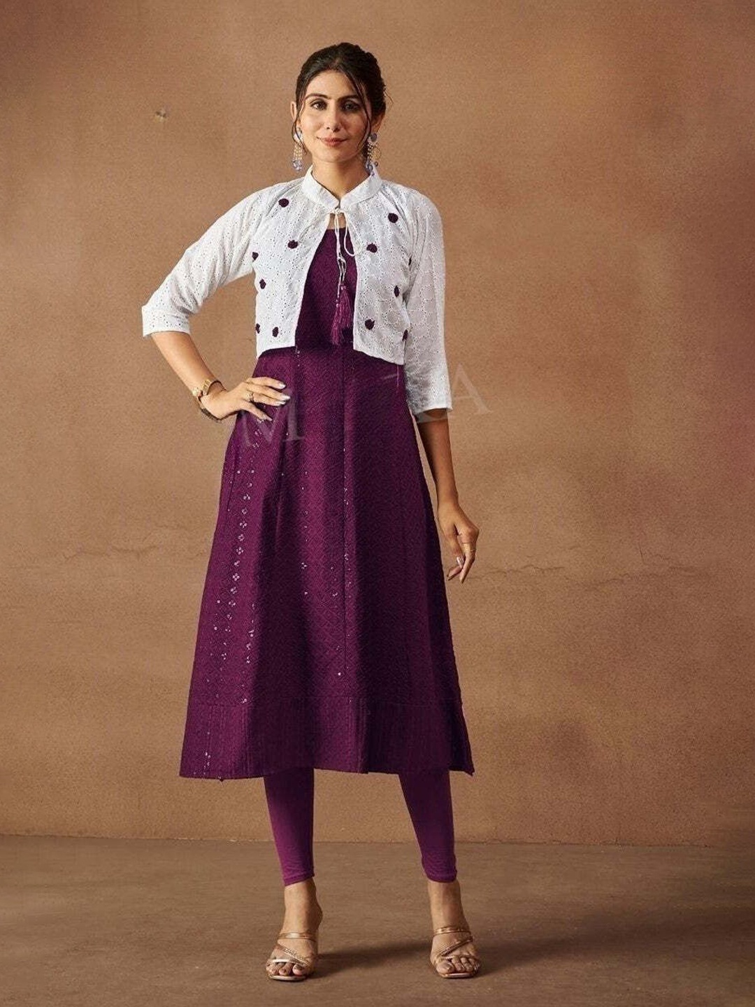 

REET MAHAL Chikankari Embroidered Kurta with Chic Jacket, Purple
