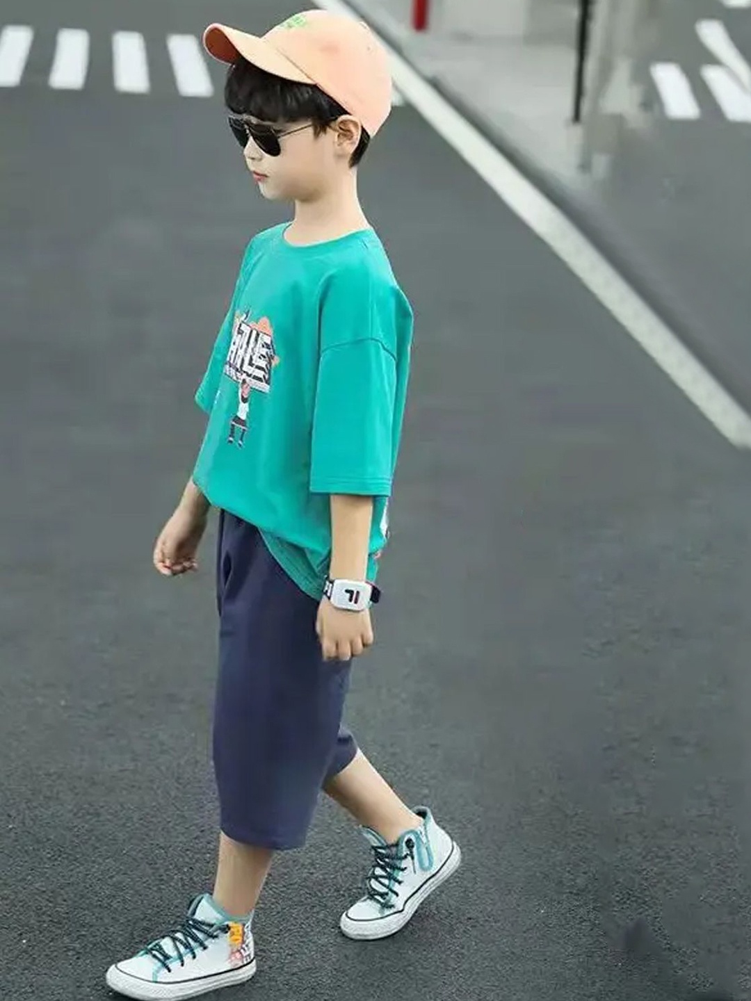

BILLYBALL Kids Printed Pure Cotton T-Shirt With Shorts, Blue