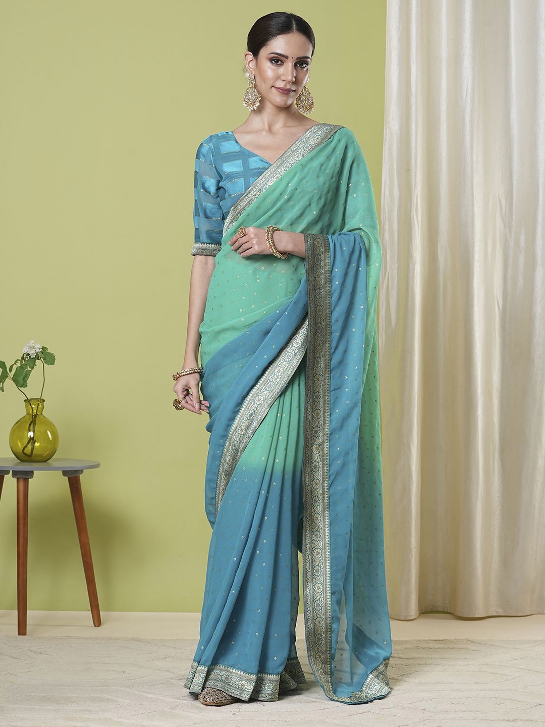 

KAYOMMI Woven Design Zari Banarasi Saree, Blue