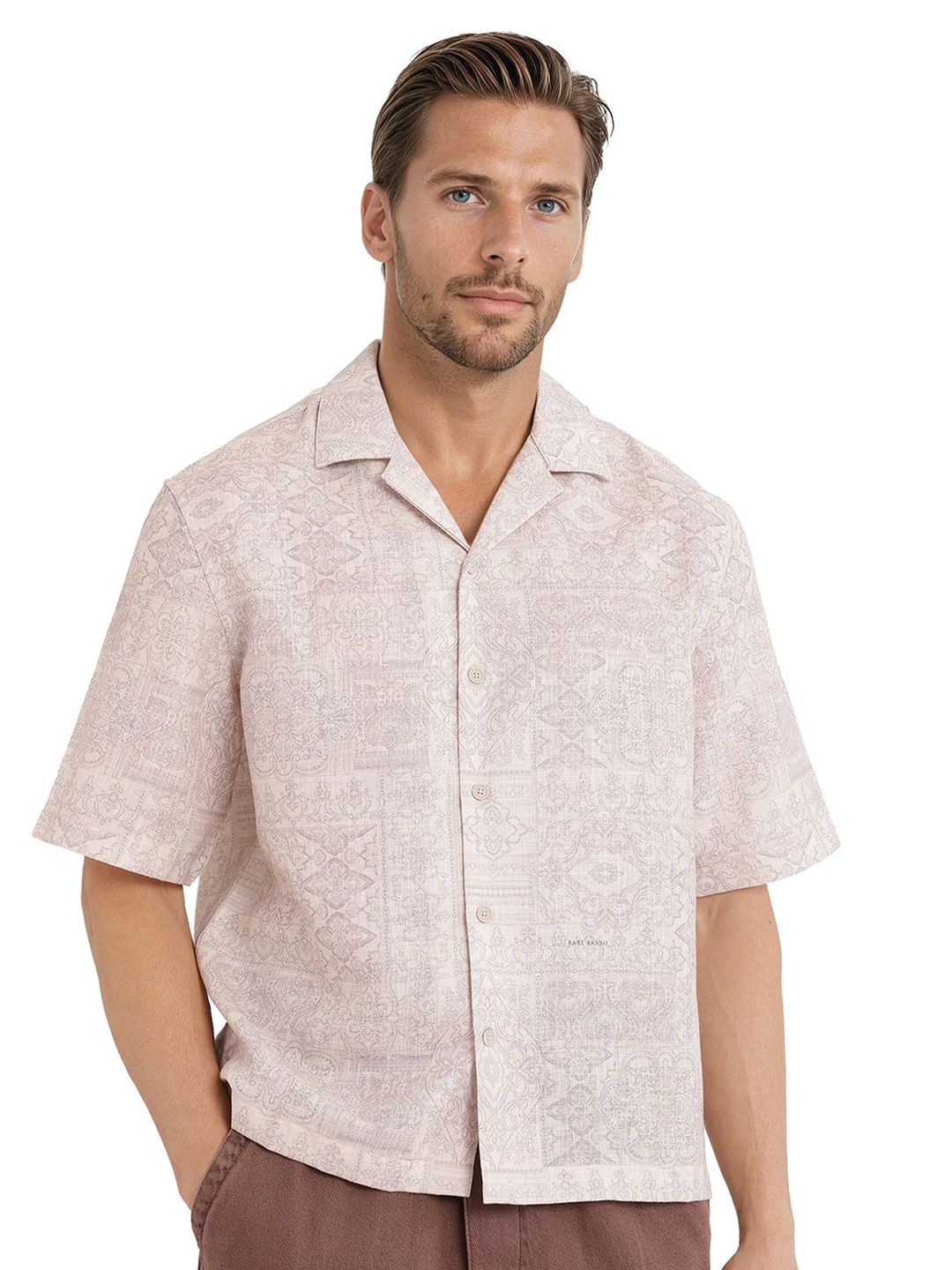 

RARE RABBIT Men Comfort Boxy Opaque Printed Casual Shirt, Beige