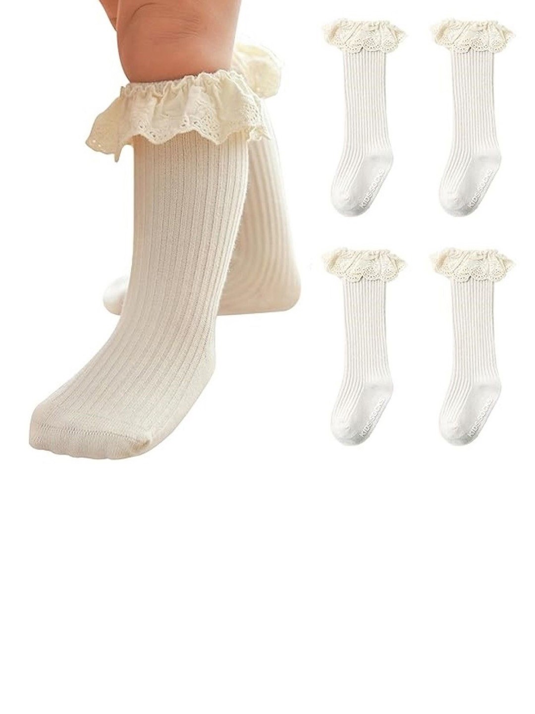 

EL REGALO Girls Calf Length Socks, White
