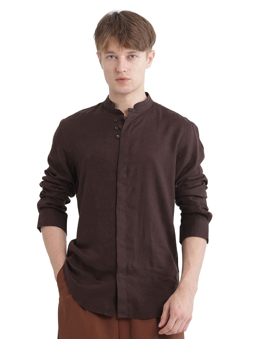 

RARE RABBIT Men Comfort Casual Shirt, Brown