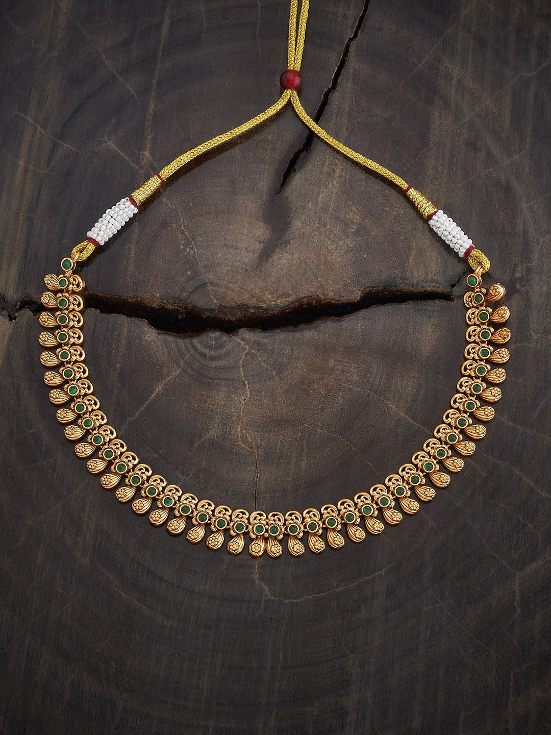 

Kushal's Fashion Jewellery Gold-Plated Stone Studded Antique Statement Necklace