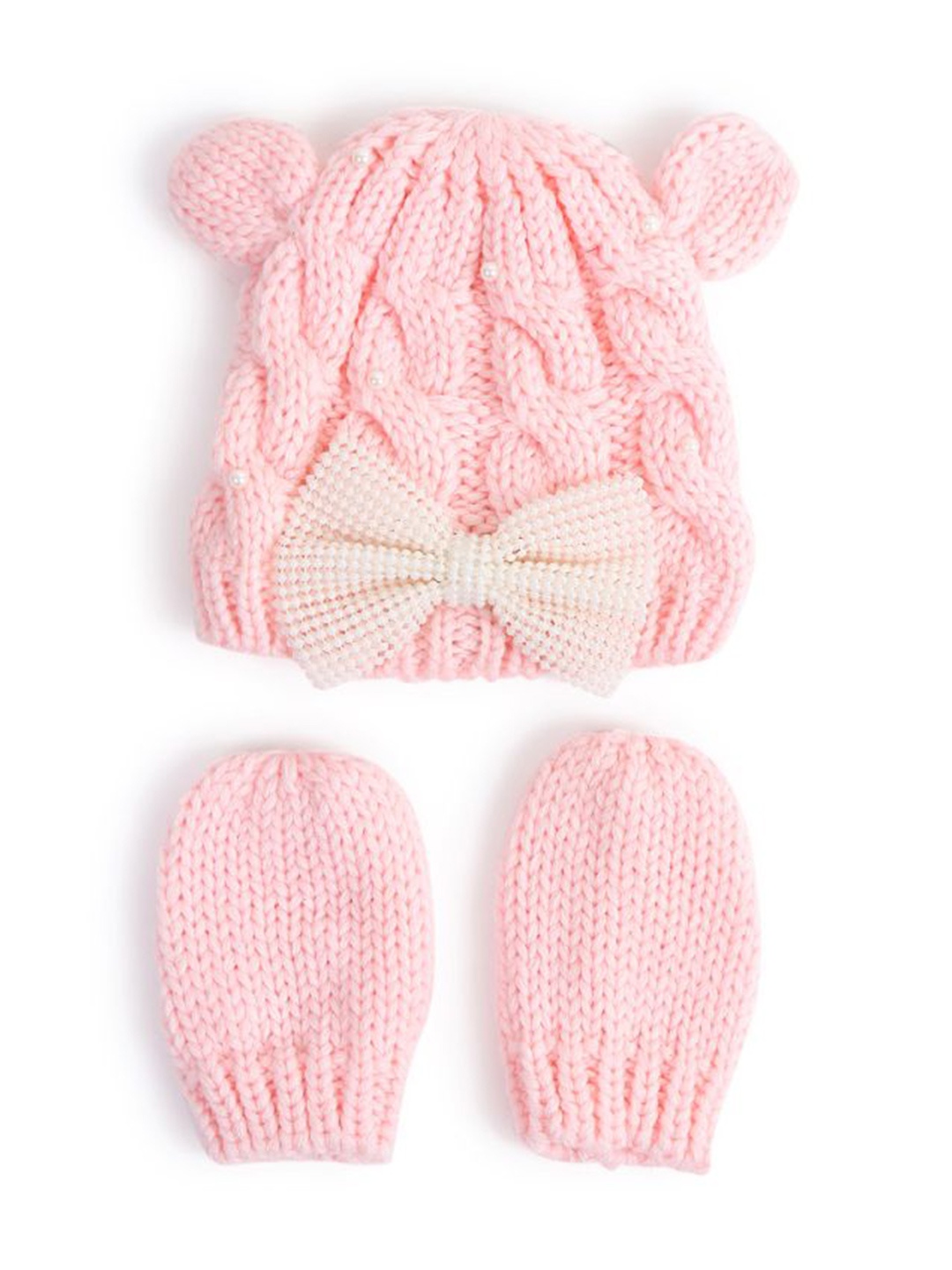 

TIPY TIPY TAP Kids Bow Detail Beanie With Mittens, Pink