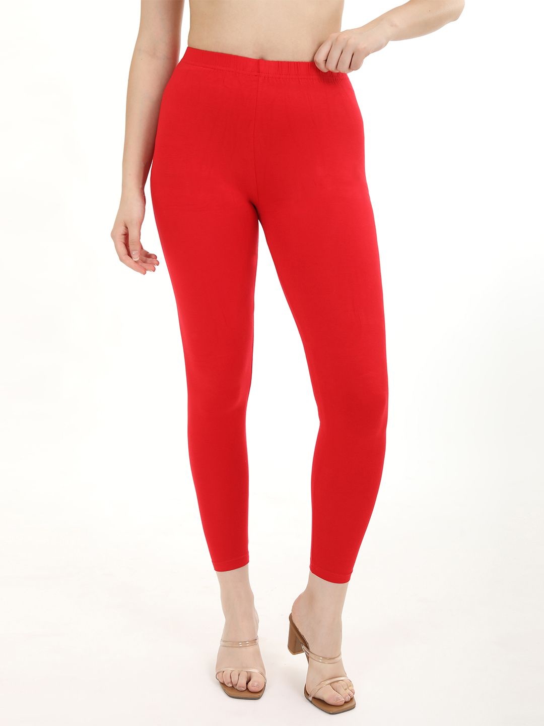 

Fly Birds Mid-Rise Ankle-Length Leggings, Red