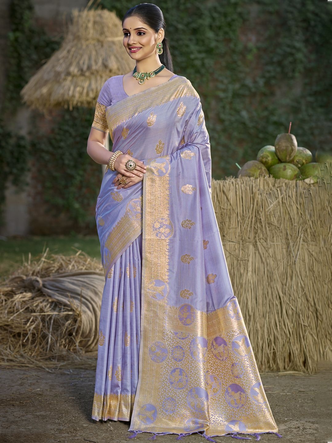 

SANGAM PRINTS Ethnic Motifs Woven Design Zari Tussar Saree, Purple