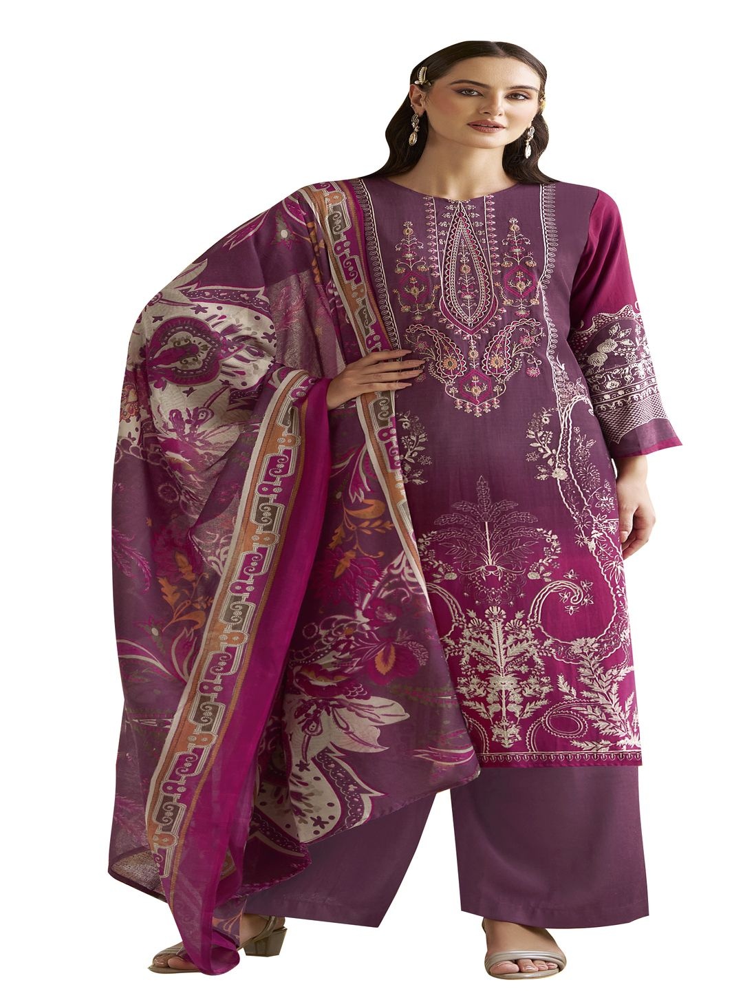 

DRAVINAM Trends Embroidered Viscose Rayon Unstitched Dress Material, Maroon