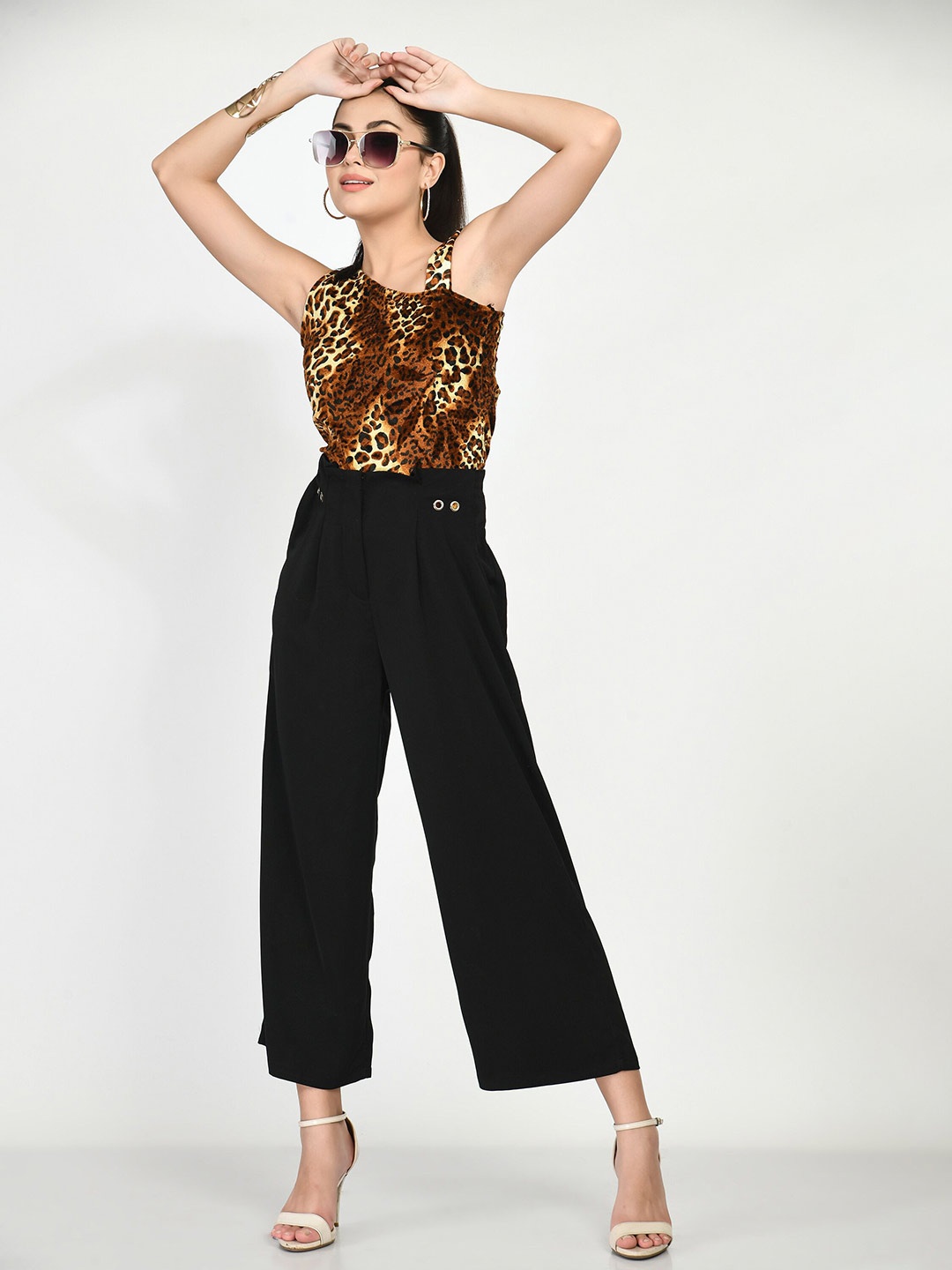 

FLYING FEST Animal Printed Velvet Top, Gold