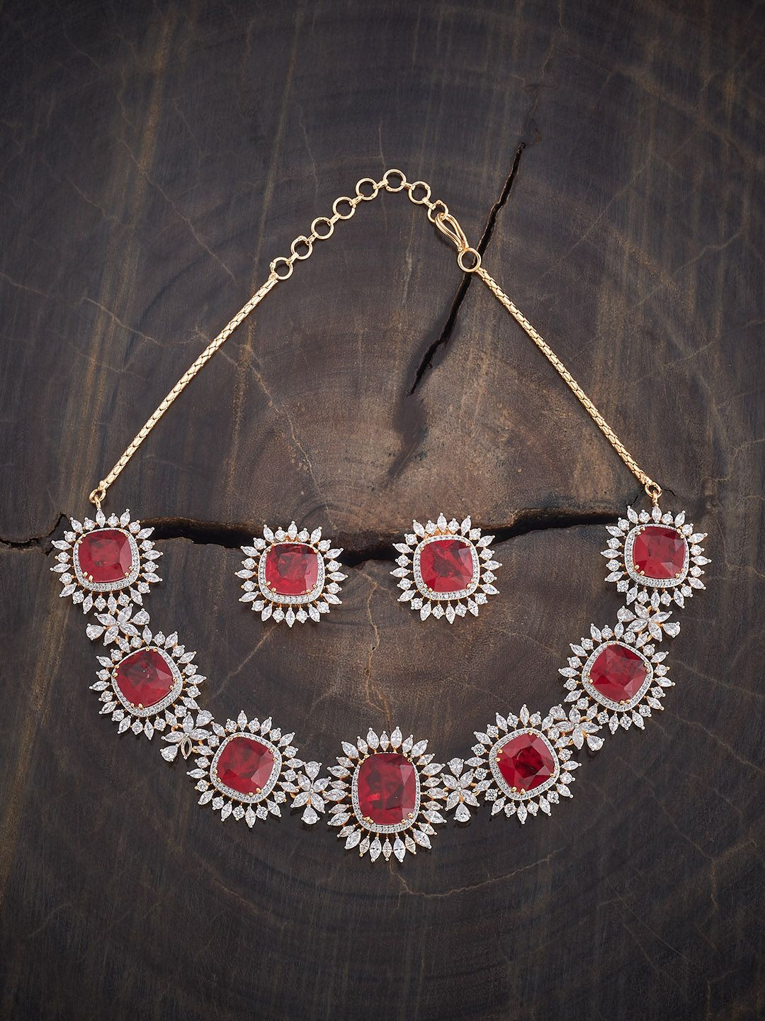 

Kushal's Fashion Jewellery Rhodium-Plated CZ Studded Jewellery Set, Gold