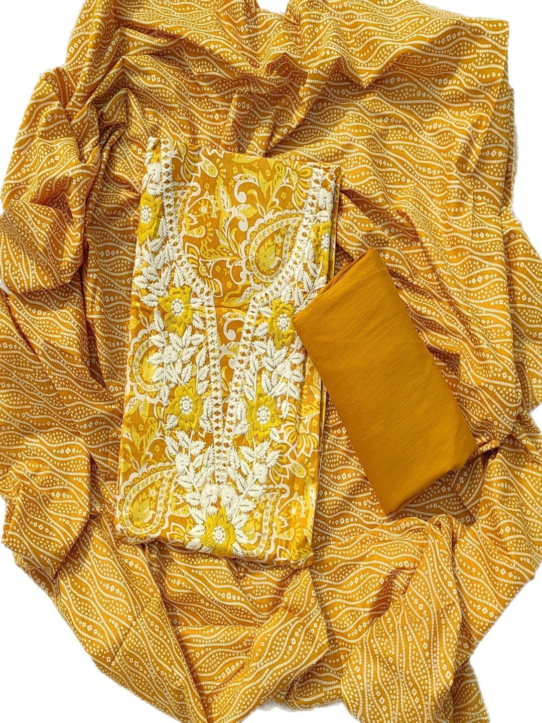 

GC 80 BY GAURI COLLECTION Embroidered Pure Cotton Unstitched Dress Material, Yellow