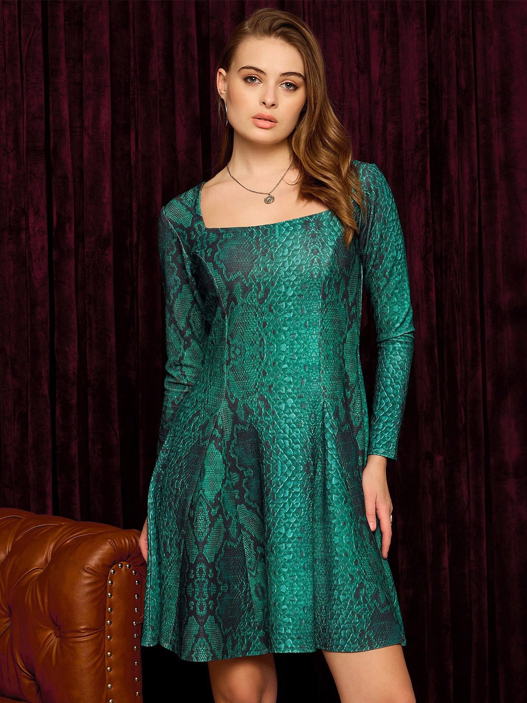 

MABISH by Sonal Jain Short Flare Dress With Cut-out Back, Green