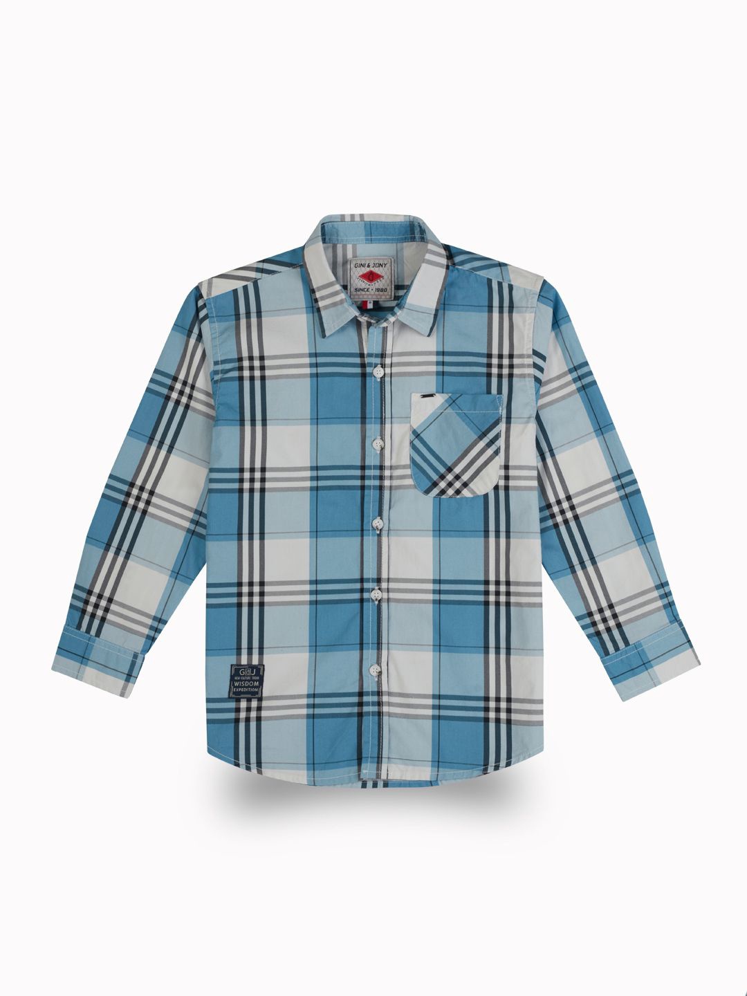 

Gini and Jony Boys Comfort Fit Spread Collar Tartan Checked Cotton Casual Shirt, Blue